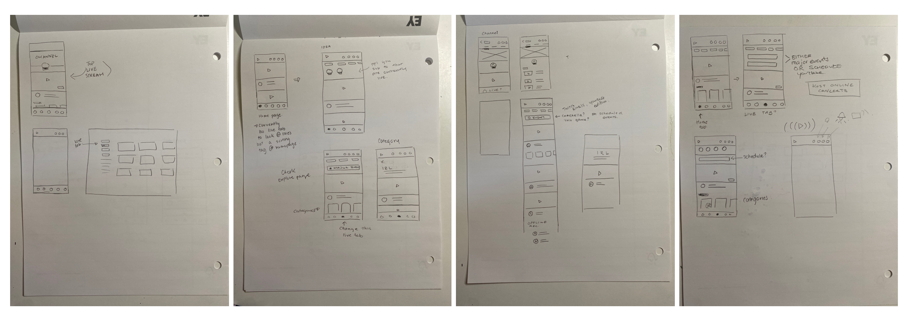 initial hand sketch ideation of the app redesign